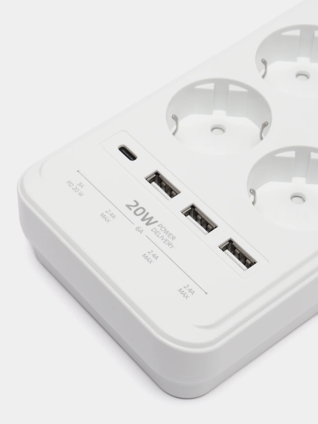 Сетевой фильтр Harper UCH-650 8 розеток,3-USB по 2,4А и 1-USB Type-C Power Delivery (20Вт)