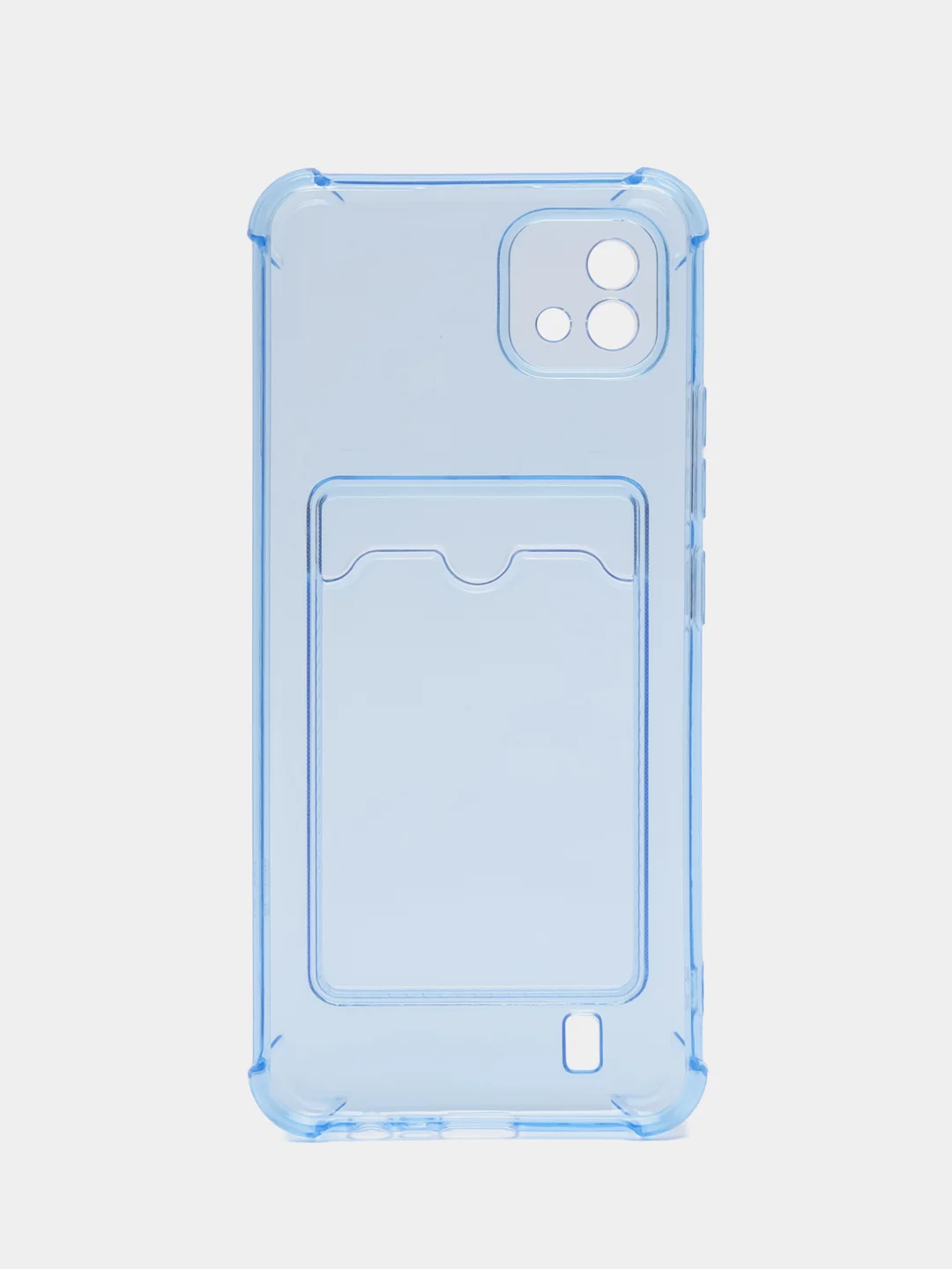 Голубой чехол противоударный для Realme C11 2021 / C20 Реалми прозрачный, с карманом для карты