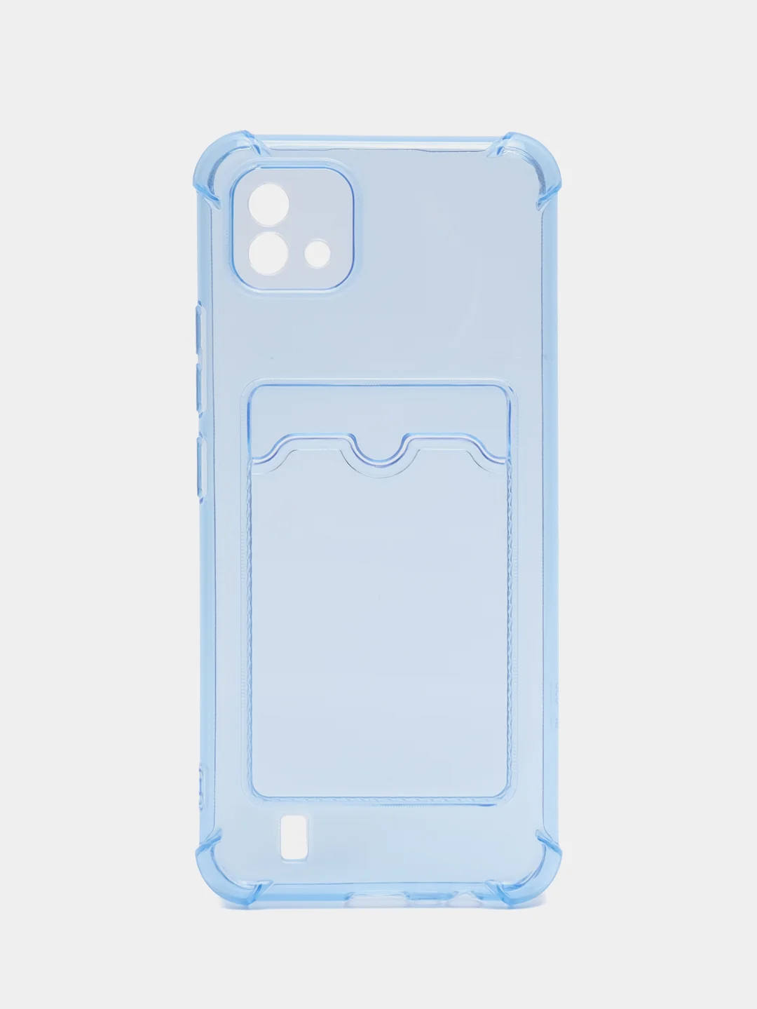 Голубой чехол противоударный для Realme C11 2021 / C20 Реалми прозрачный, с карманом для карты
