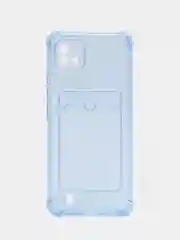 Голубой чехол противоударный для Realme C11 2021 / C20 Реалми прозрачный, с карманом для карты