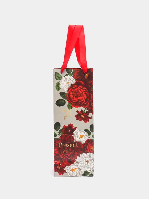 Пакет подарочный под бутылку Flowers, 13 х 36 x 10 см