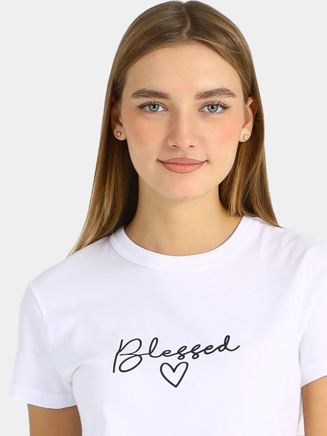 Белый женская футболка с принтом "Blessed", 100% хлопок