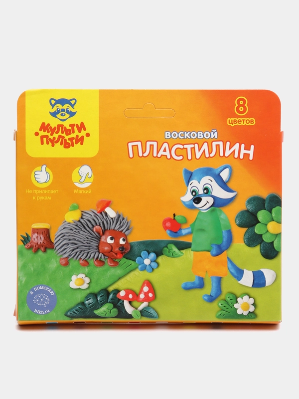 Пластилин Мульти-Пульти "Енот в лесу", восковой, европодвес, 8 цветов, 120 г