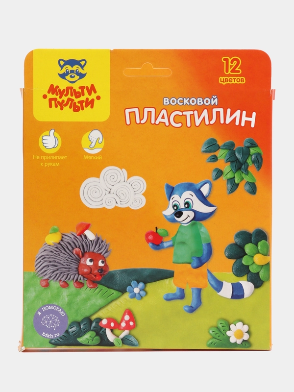 Пластилин Мульти-Пульти "Енот в лесу", восковой, европодвес, 12 цветов, 180 г