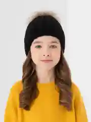 Черный шапка детская, меховая, вязаная, с натуральным мехом