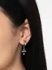 Серый металлик сережка с подвеской "Крест"