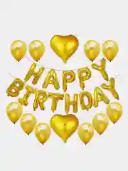 Золотой шары гирлянда "Happy Birthday" - "С Днем Рождения", 40 см, с лентой и трубочкой