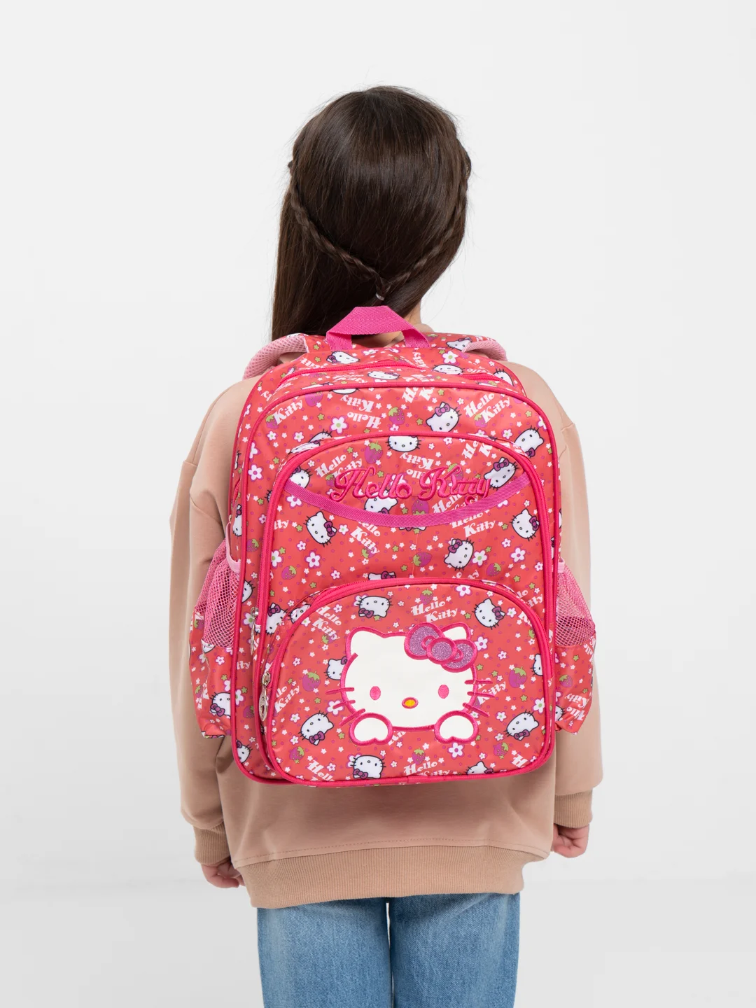 Коралловый детский рюкзак Hello Kitty (Хеллоу Китти), школьный