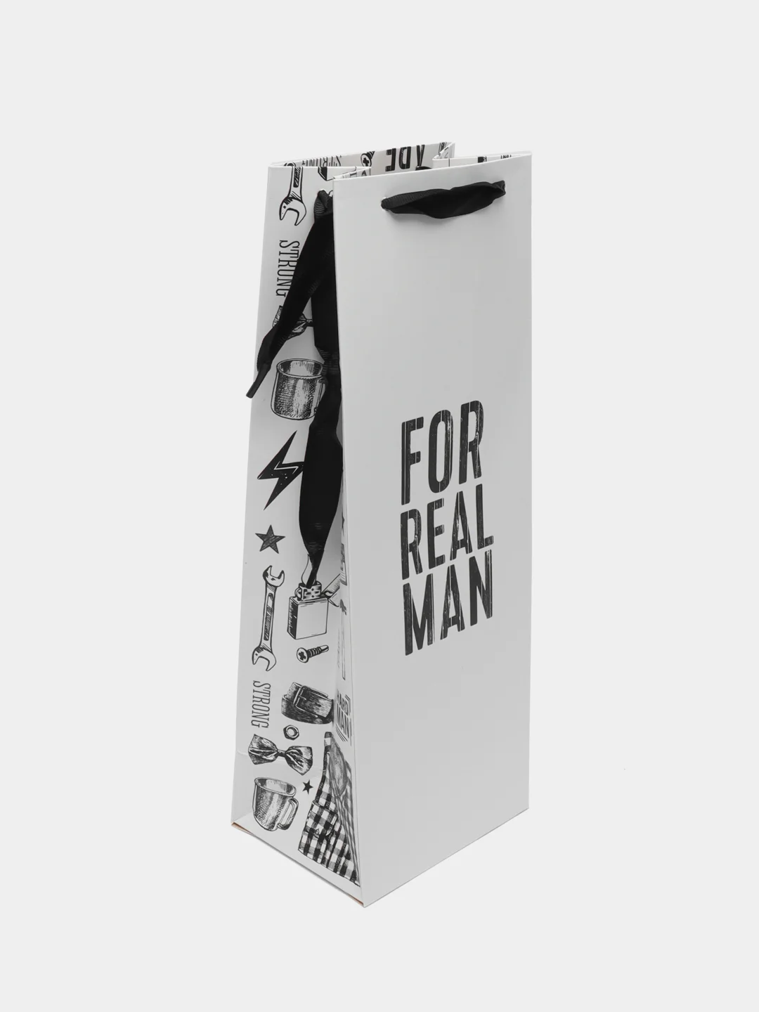 Пакет подарочный под бутылку "For real man", 36 х 13 х 10 см
