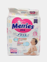 Подгузники Merries для детей, М, 6-11 кг, 64 штуки