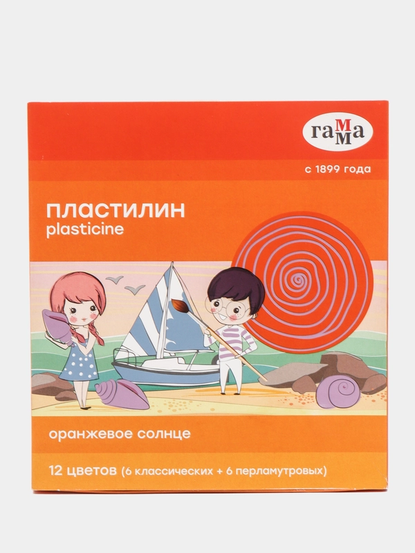 Пластилин Гамма "Оранжевое солнце", 12 цветов (6 классич., 6 перл.), 156г, со стеком,
