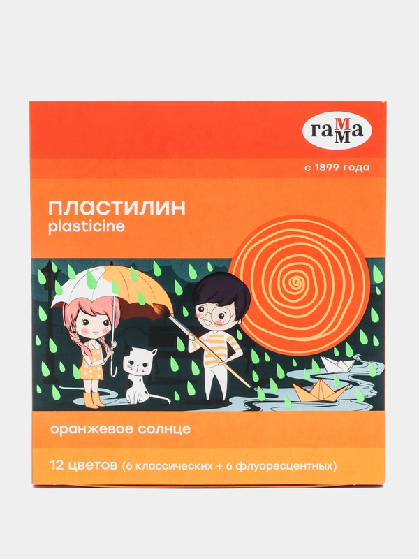 Пластилин Гамма "Оранжевое солнце", 12 цветов 168г, со стеком.