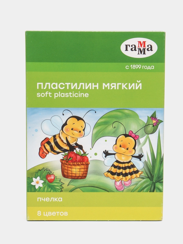 Пластилин восковой мягкий Гамма "Пчелка", 08 цветов, 120г, со стеком,