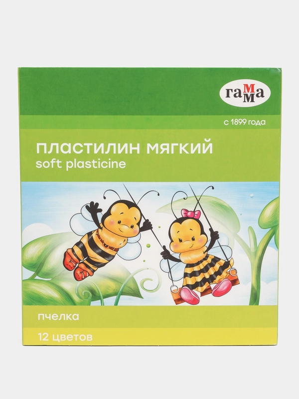 Пластилин восковой мягкий Гамма "Пчелка", 12 цветов, 180г, со стеком,