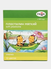 Пластилин восковой мягкий Гамма "Пчелка", 10 цветов, 150г, со стеком,