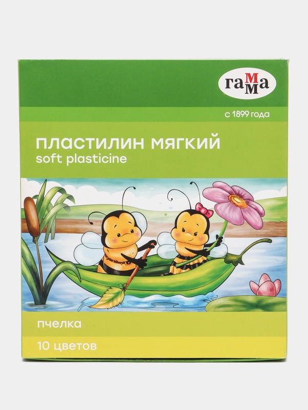Пластилин восковой мягкий Гамма "Пчелка", 10 цветов, 150г, со стеком,