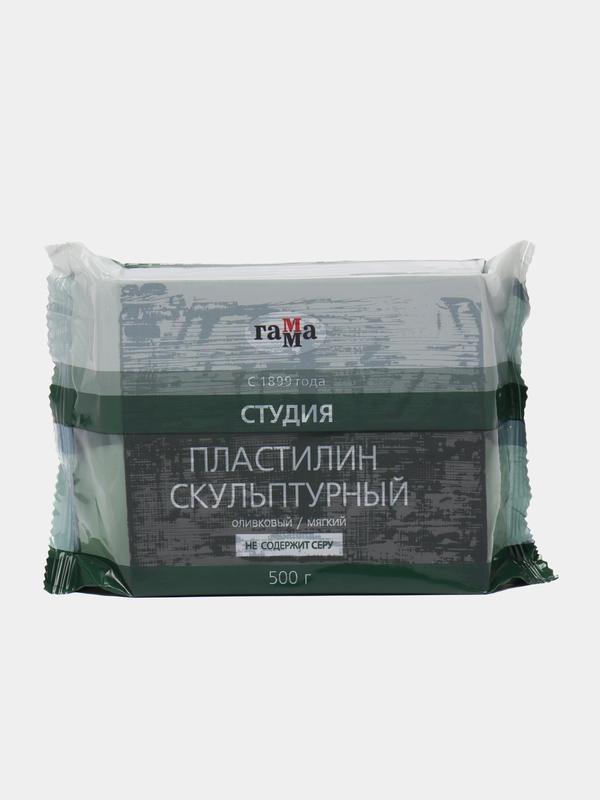 Пластилин скульптурный Гамма "Студия", оливковый, мягкий, 500г, пакет