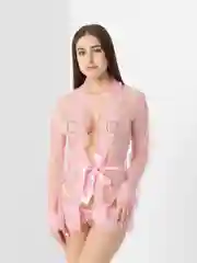 Розовый эротический халат и стринги