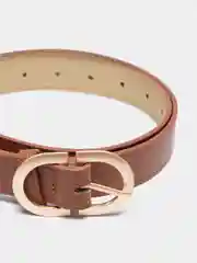 Белый женский классический ремень с овальной золотой пряжкой