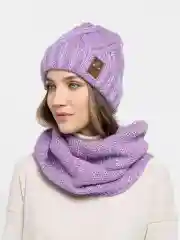 Фиолетовый комплект шапка+ снуд на флисе Эмилия