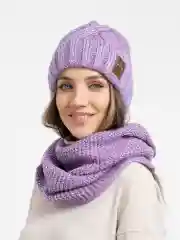 Фиолетовый комплект шапка+ снуд на флисе Эмилия
