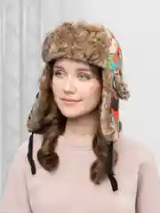Коралловый шапка-ушанка, с принтом, унисекс