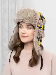Желтый шапка-ушанка, с принтом, унисекс