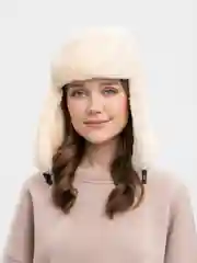Белый шапка - ушанка женская
