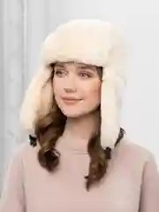 Белый шапка - ушанка женская