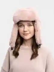 Розовый шапка - ушанка женская