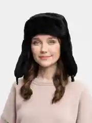 Угольный шапка - ушанка женская
