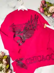 Тёмно-розовый спортивный костюм женский, на флисе, с принтом "CHICAGO": худи и штаны