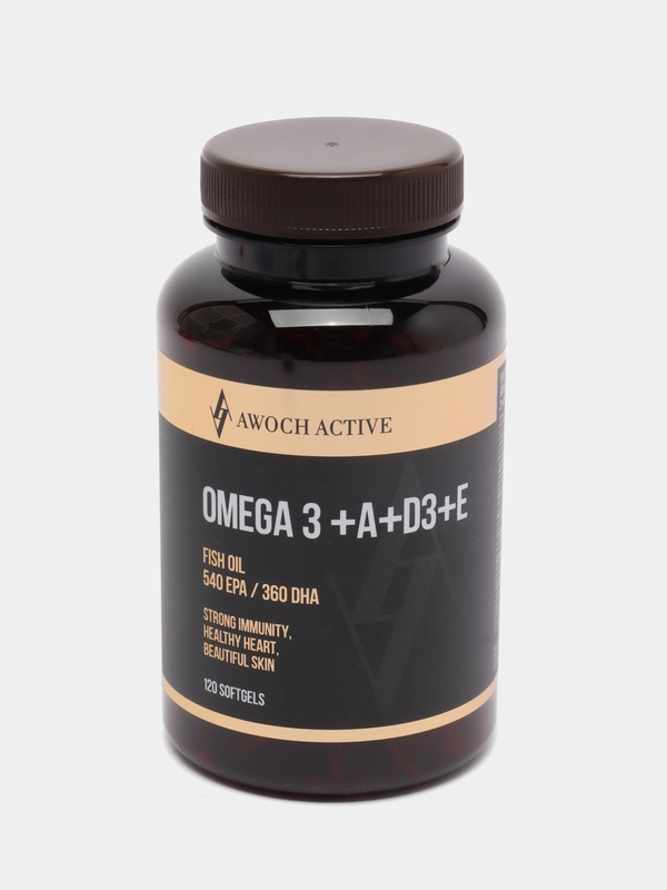 БАД к пище AWOCH ACTIVE Омега 3, с витаминами А, Д3, Е, 540 EPA / 360 DHA, 120 капсул
