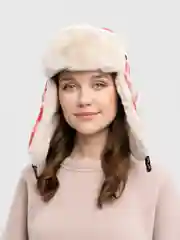 Коралловый шапка - ушанка женская