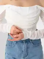 Красный корсетный топ с прозрачными рукавами