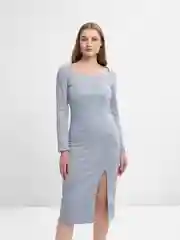 Серый меланж платье женское, однотонное, с разрезом