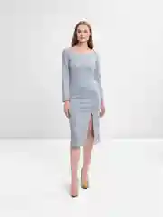Серый меланж платье женское, однотонное, с разрезом