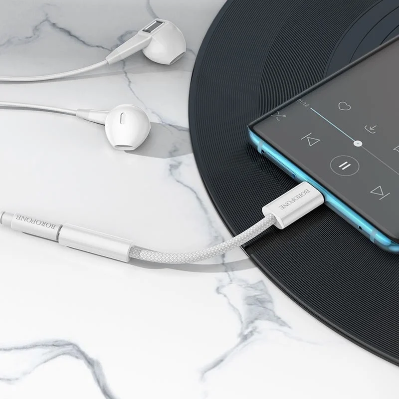 Белый переходник USB-C на 3.5 мм, поддержка проводного управления и микрофона