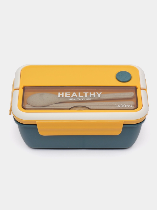 Ланчбокс "HEALTHY" с приборами 4 видов, контейнер для еды и пищи, емкость для блюд