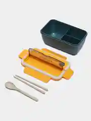 Желтый ланчбокс "HEALTHY" с приборами 4 видов, контейнер для еды и пищи, емкость для блюд