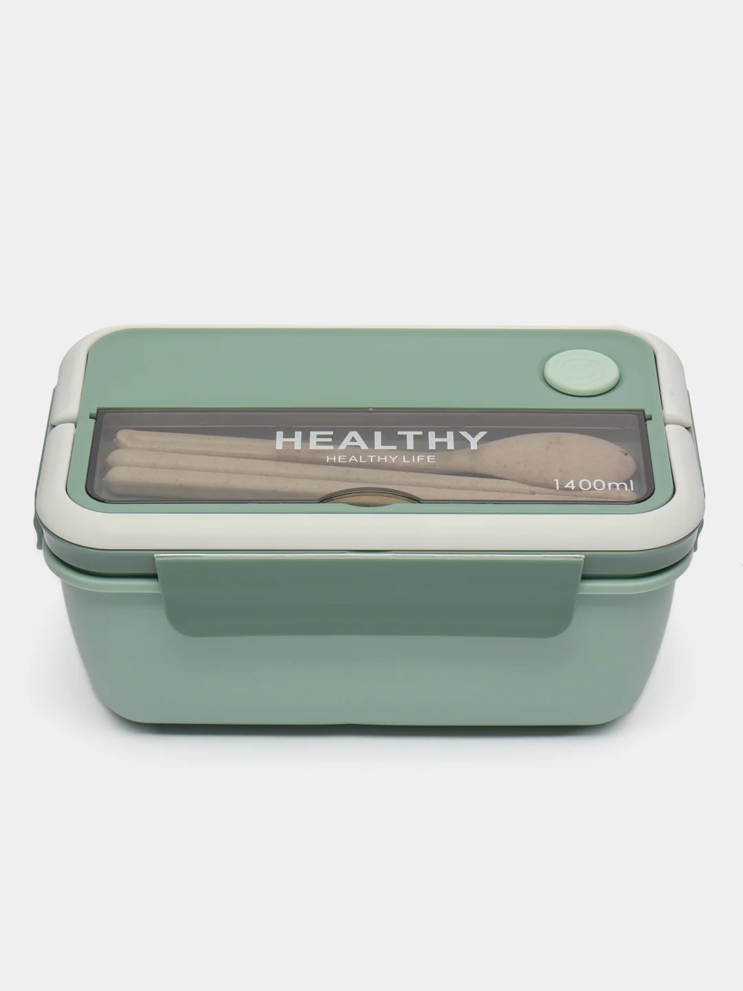 Мятный ланчбокс "HEALTHY" с приборами 4 видов, контейнер для еды и пищи, емкость для блюд