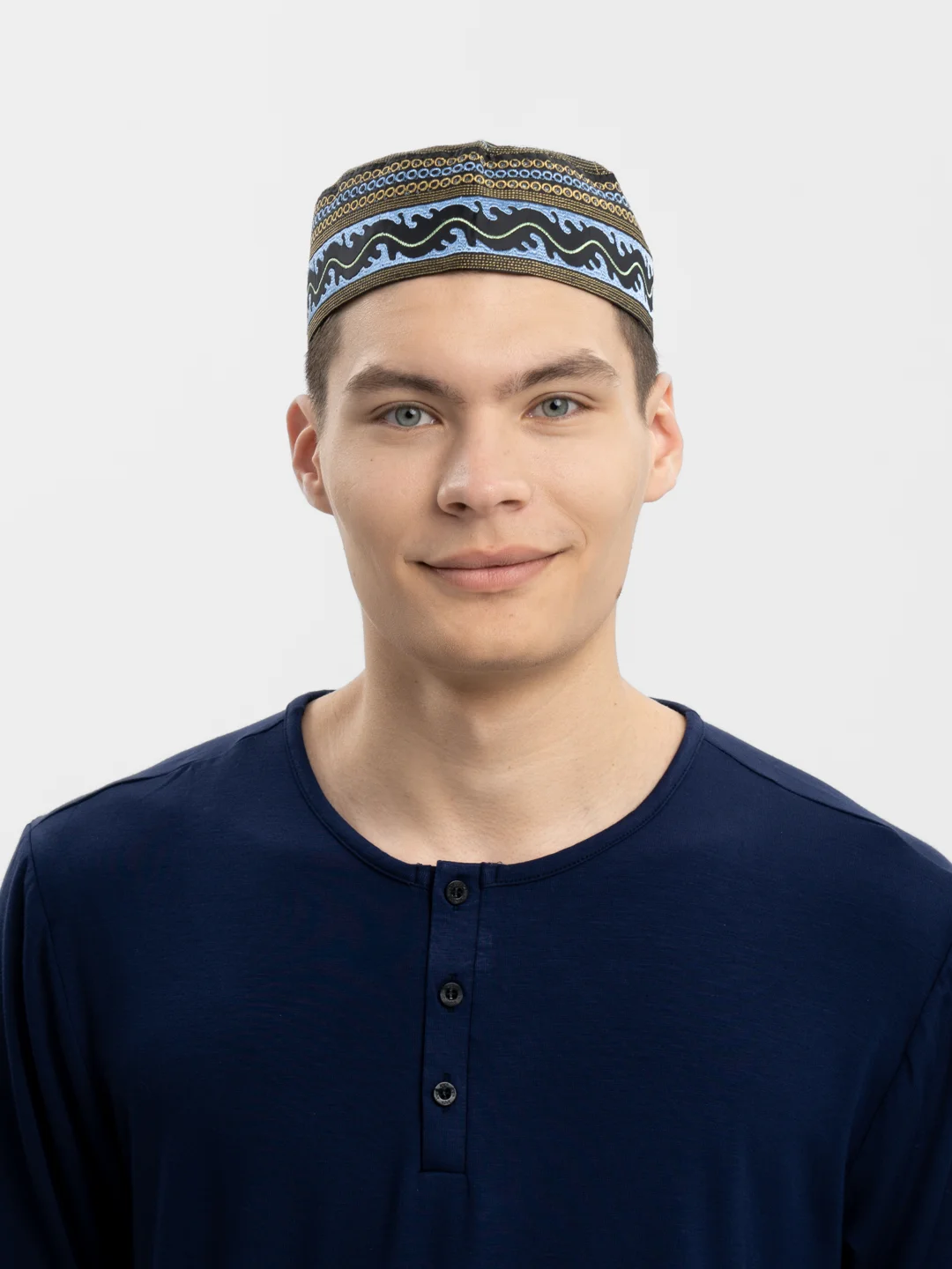 Синий меланж тюбетейка мужская