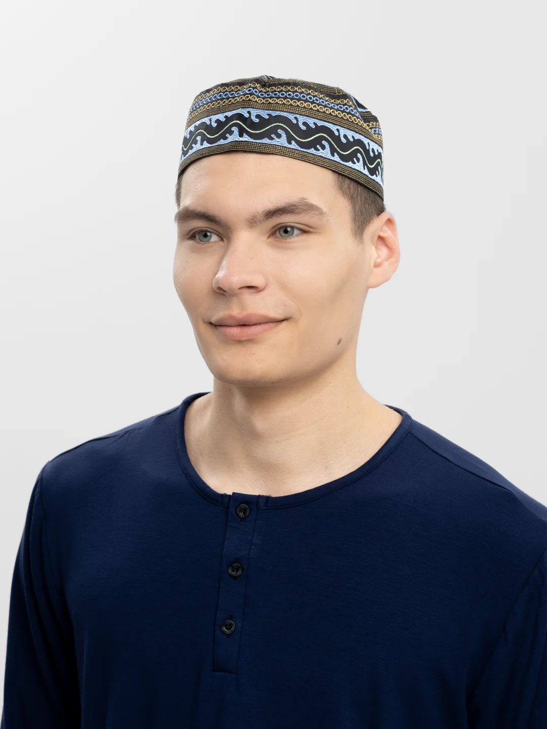 Синий меланж тюбетейка мужская