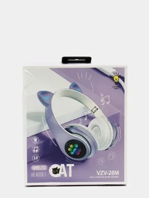 Пастельно-коралловый наушники беспроводные, детские, VZV-28M Cat Ear, с кошачьими ушками, светящиеся