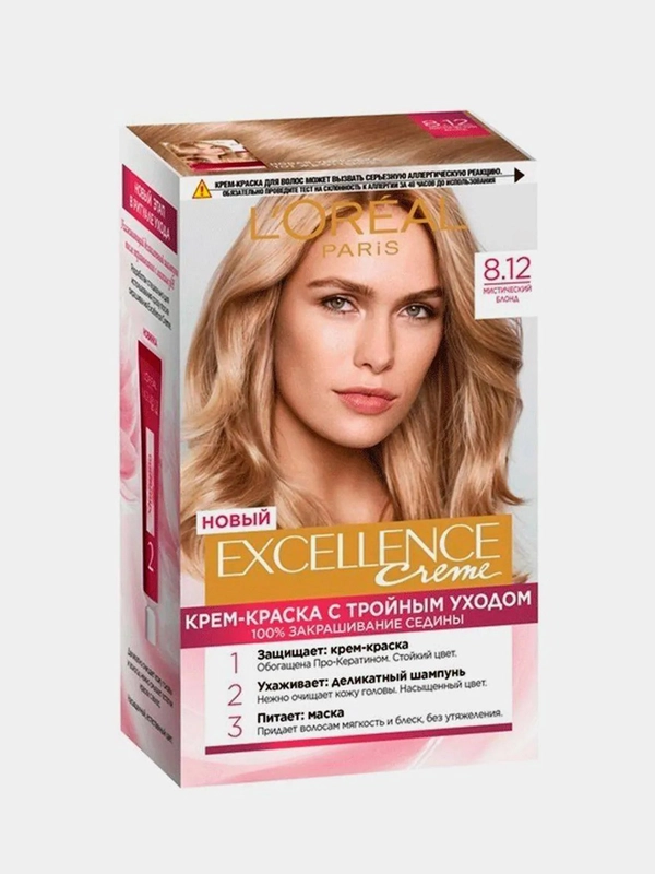 LOreal Paris Стойкая крем-краска для волос "Excellence", оттенок 8.12, Мистический блонд