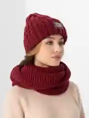 Бордовый комплект шапка женская на флисе + снуд в два оборота