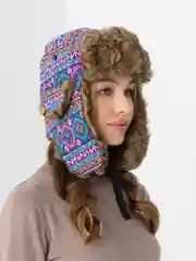 Синий шапка-ушанка, с принтом, унисекс