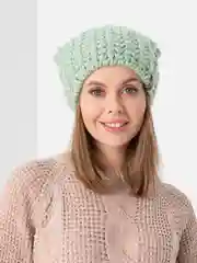 Мятный шапка женская "Лорен", вязаная, на флисе