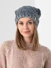 Серый меланж шапка женская "Лорен", вязаная, на флисе