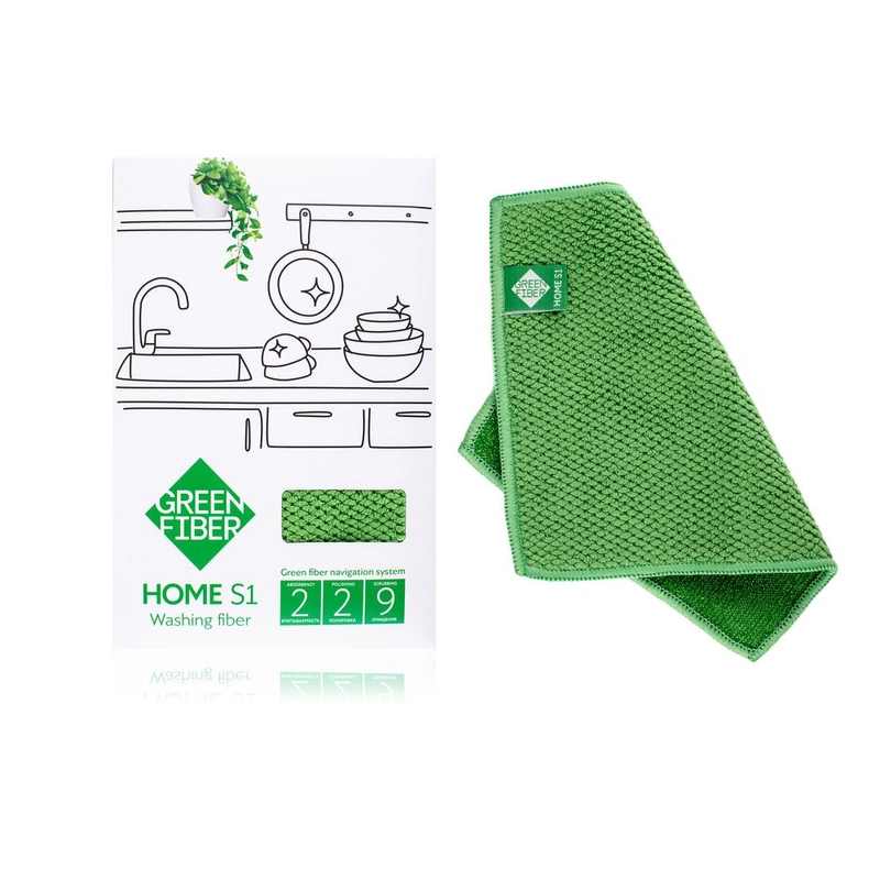 Салфетка для мытья посуды, 20 х 16 см, Green Fiber HOME S1, GreenWay